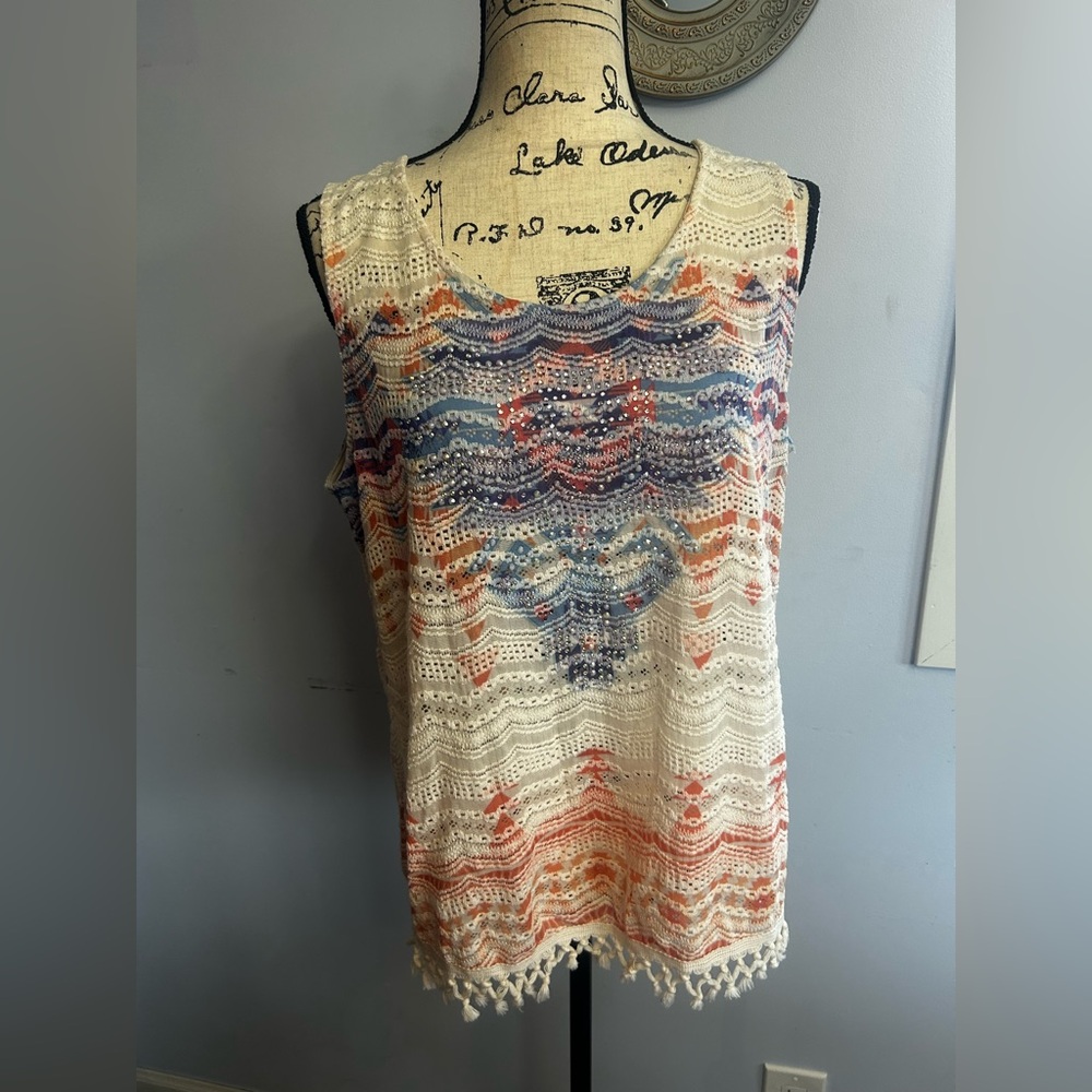 Voice of California top embroidered‎ western tie dye fringe bohemian studded